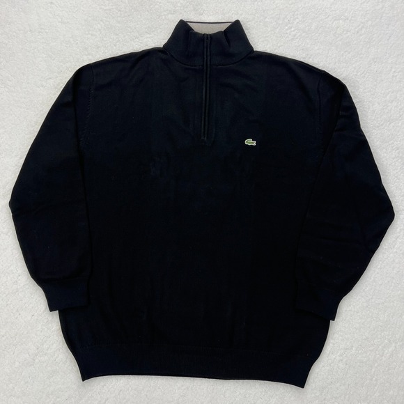 Lacoste Sweater 1/4 Zip Pullover 100% Cotton Black Men's US Size 4XL VTG NWT - Picture 1 of 14